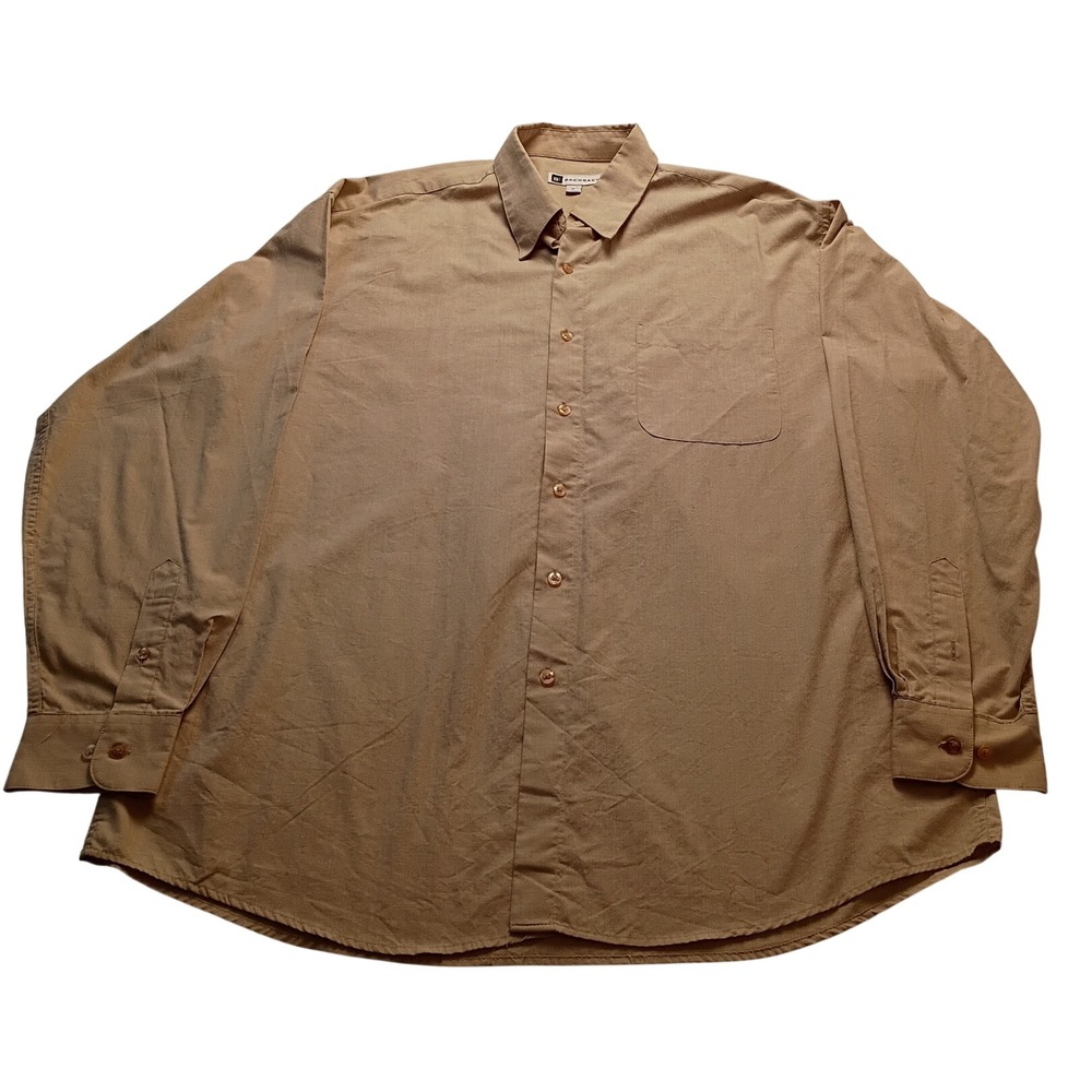 Bachrach Button Down Men's Shirt Long Sleeve Solid Tan Casual Dress Top XL